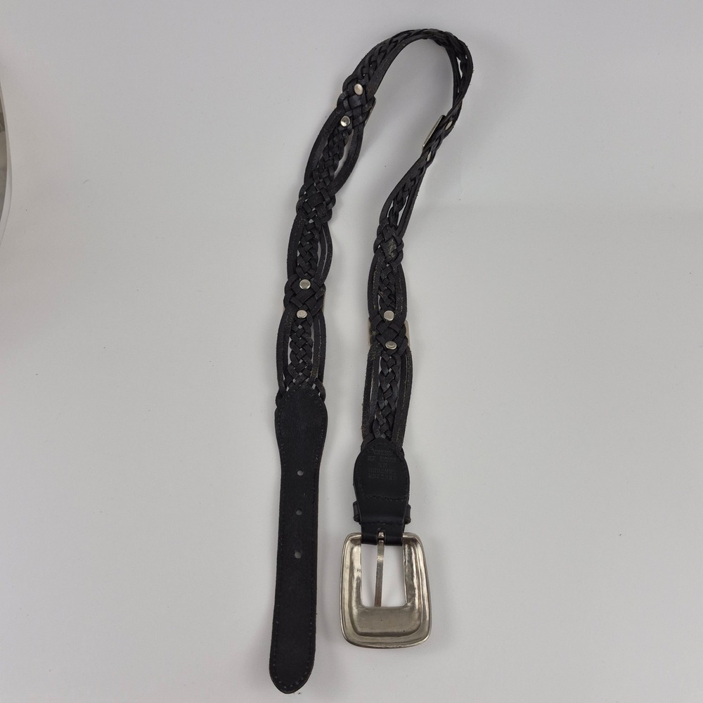 Kids Black Braided Genuine Leather Western Concho Belt Silver Tone Buckle ML - Picture 5 of 8